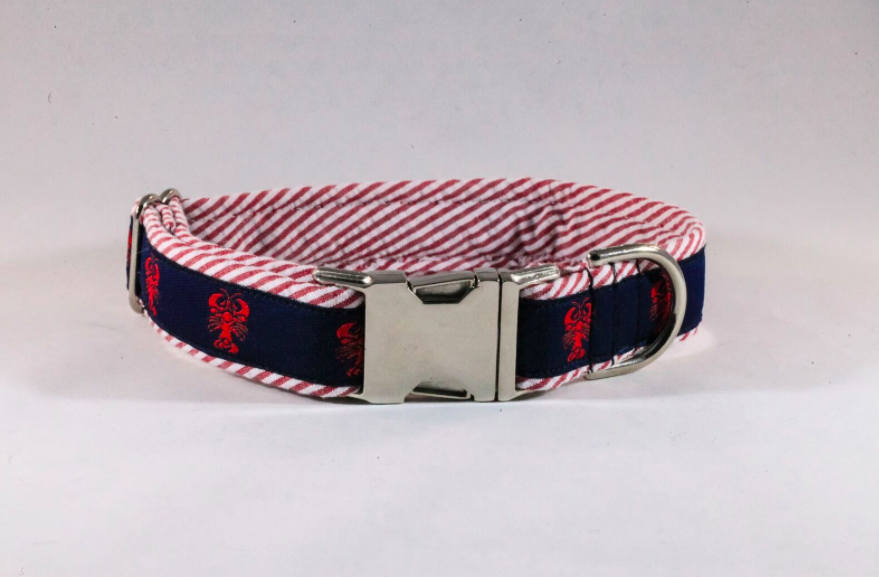 Preppy Seersucker Lobster Dog Collar