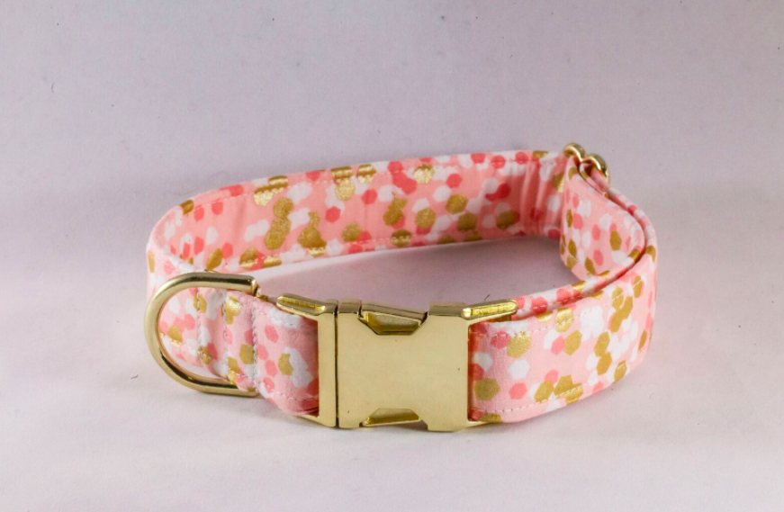 Champagne Pop Pink And Gold Polka Dot Dog Collar–Valentine’s Day