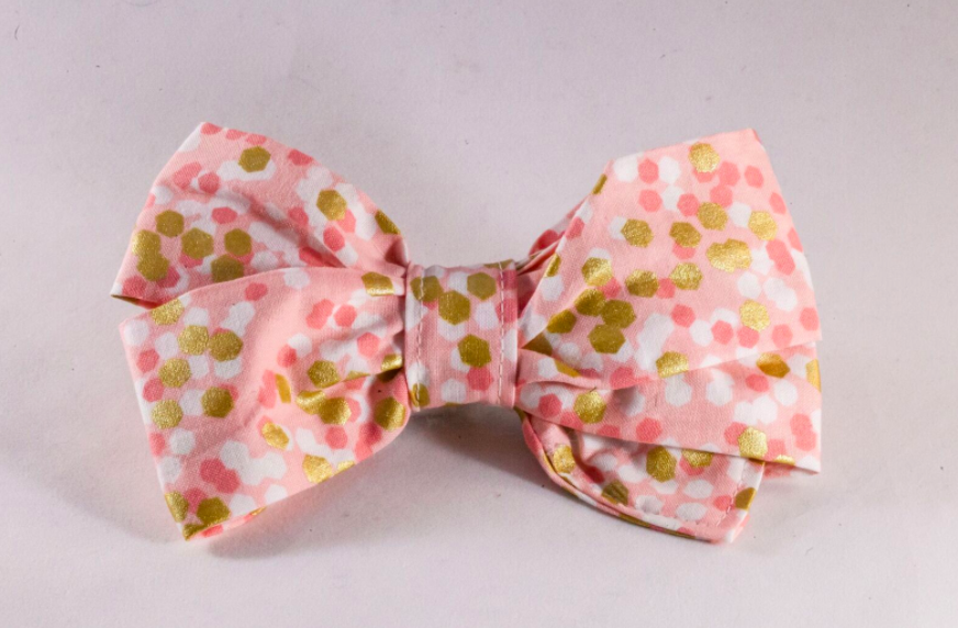 Champagne Pop Pink And Gold Polka Dot Girl Dog Bow Tie–Valentine’s Day