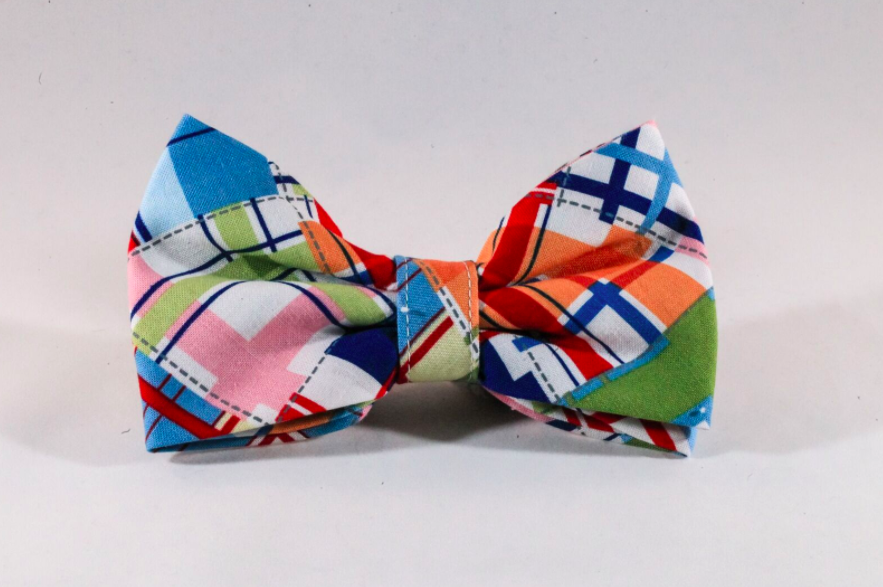 Preppy Madras Bow Tie Dog Collar