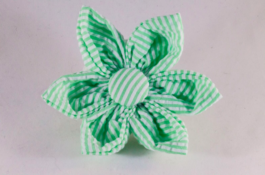 Preppy Green Seersucker Girl Dog Flower Bow Tie