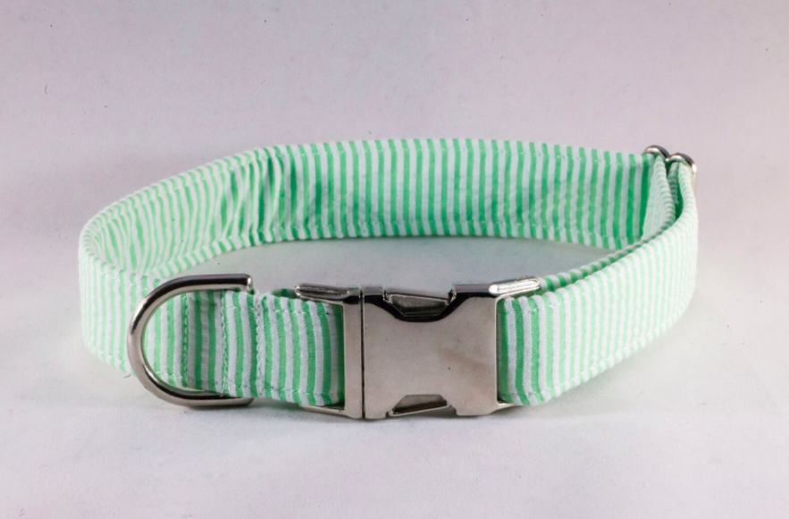 Preppy Green Seersucker Dog Collar