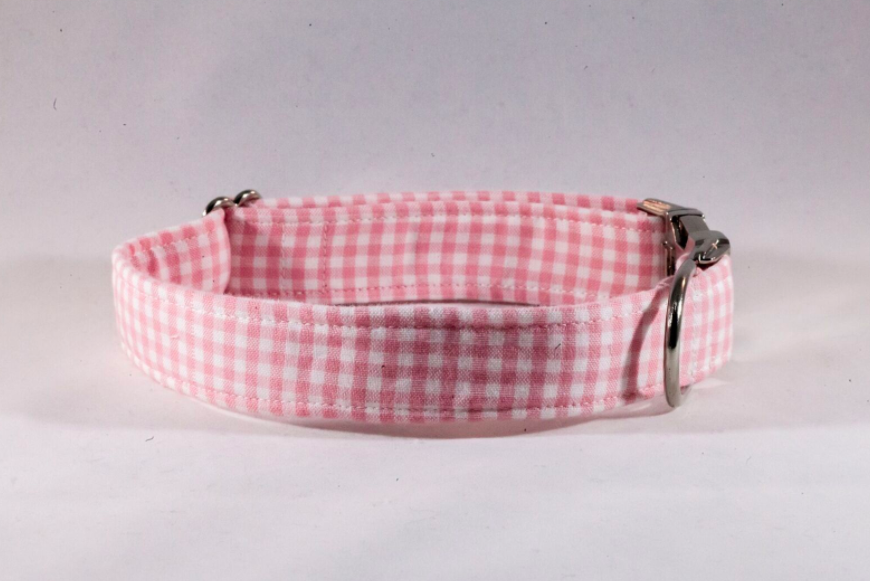 Preppy Pink Gingham Dog Collar