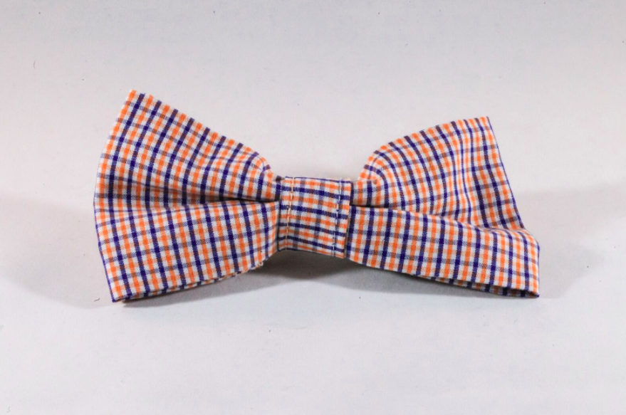 Preppy Navy And Orange Gingham Auburn Tigers Dog Bow Tie