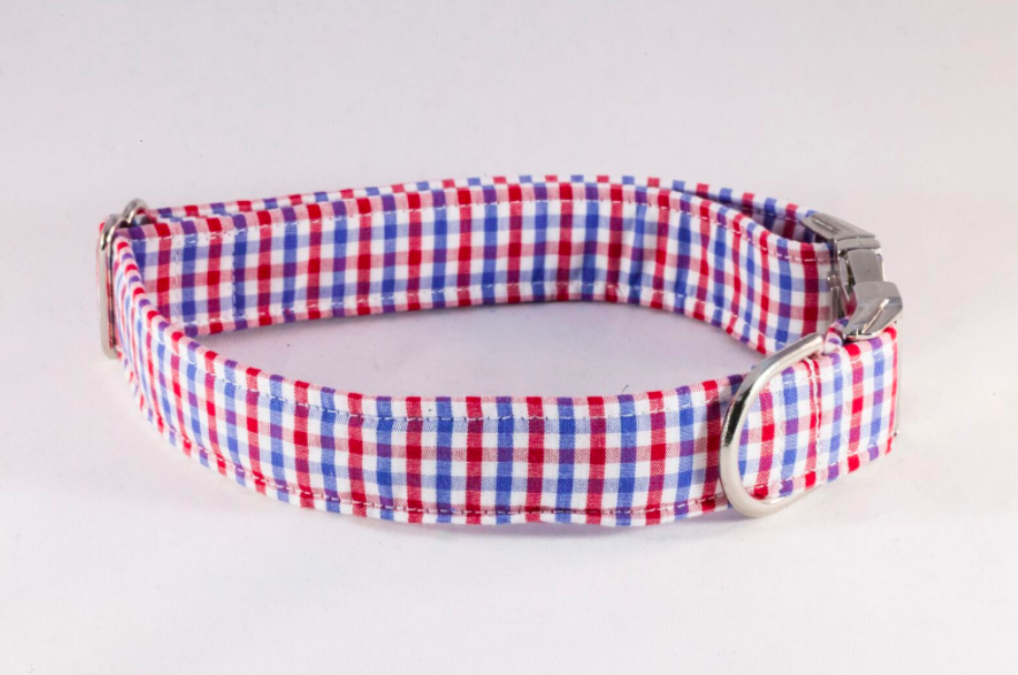 Preppy Red White And Blue Gingham Dog Collar, Ole Miss Rebels