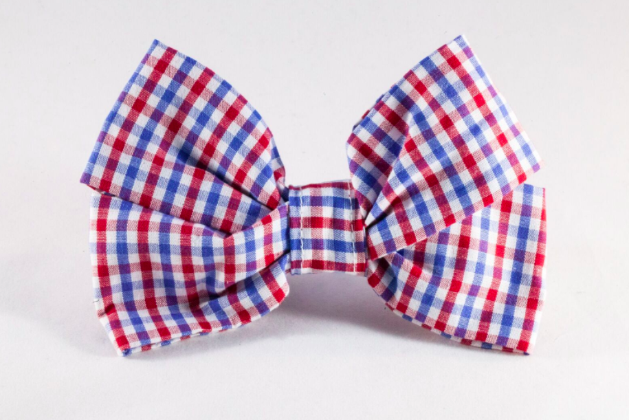 Preppy Red White And Blue Gingham Girl Dog Bow Tie, Ole Miss Rebels