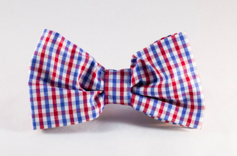 Preppy Red White And Blue Gingham Dog Bow Tie, Ole Miss Rebels