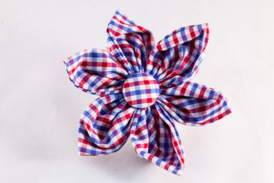 Preppy Red White And Blue Gingham Girl Dog Flower Bow Tie, Ole Miss Rebels