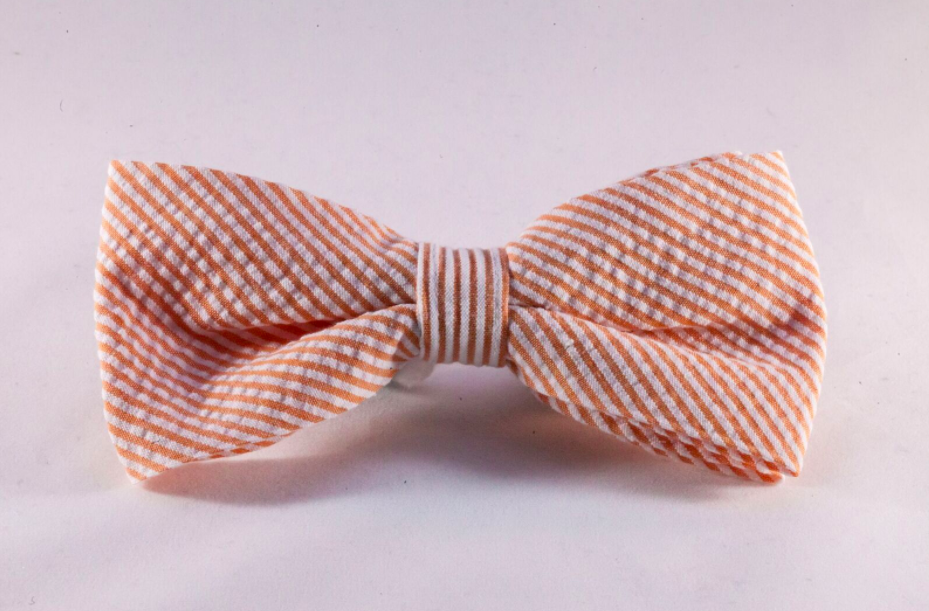 Preppy Orange Seersucker Bow Tie Dog Collar