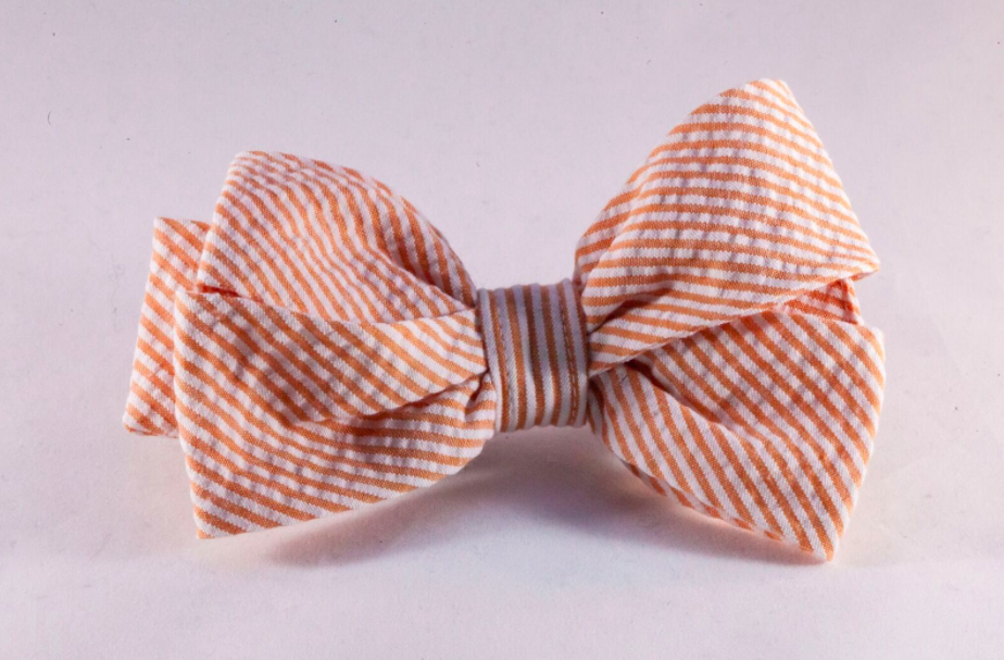 Preppy Orange Seersucker Girl Dog Bow Tie