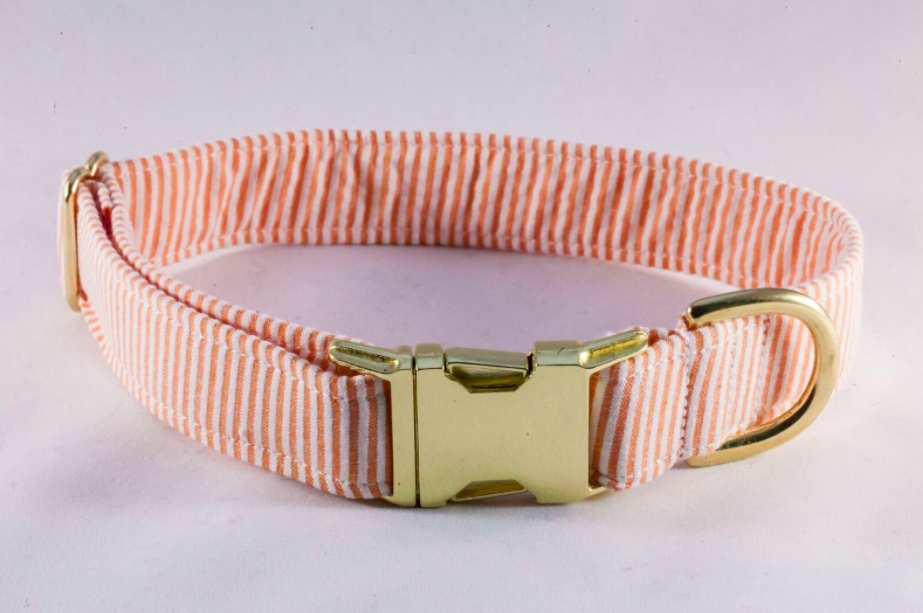 Preppy Orange Seersucker Girl Dog Flower Bow Tie Collar