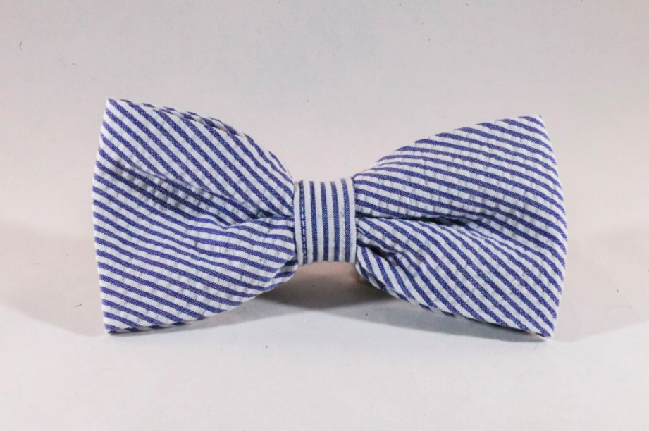 Preppy Navy Blue Seersucker Dog Bow Tie