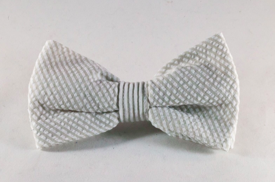 Preppy Khaki Seersucker Dog Bow Tie