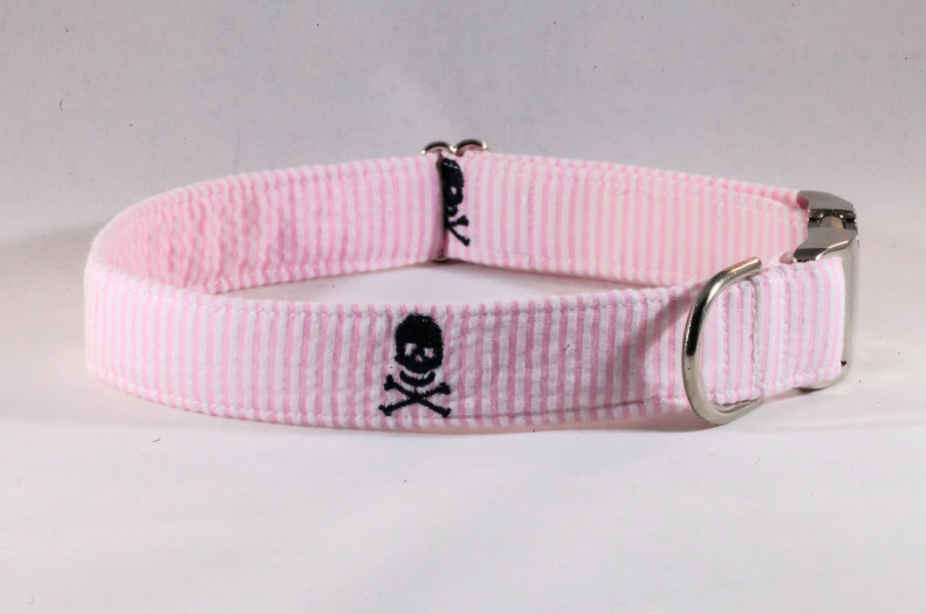 Preppy Pink Skull And Crossbones Girl Dog Collar