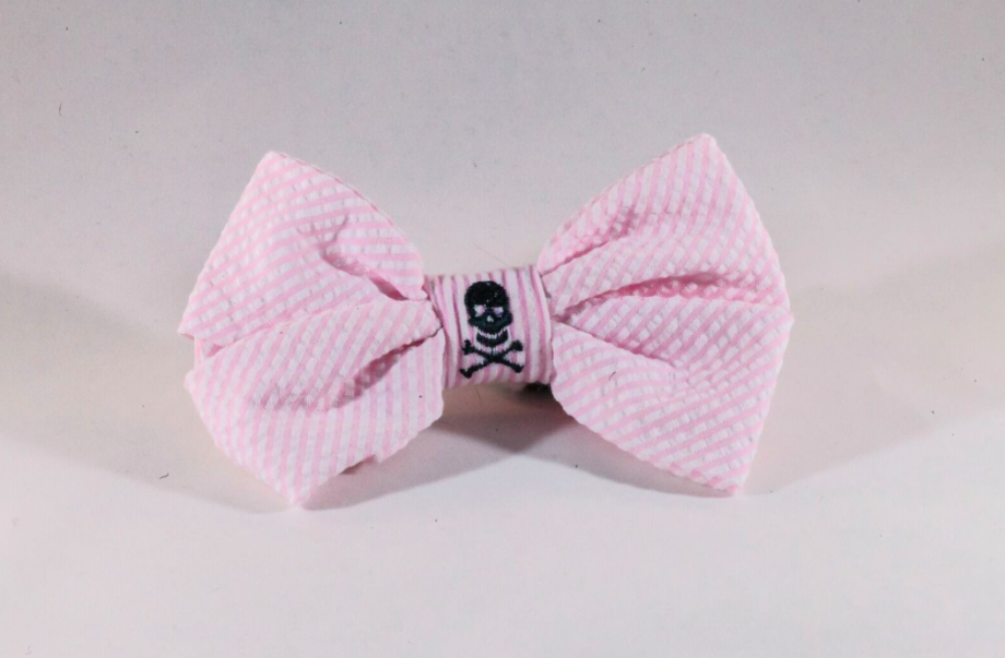 Preppy Pink Skull And Crossbones Girl Dog Bow Tie