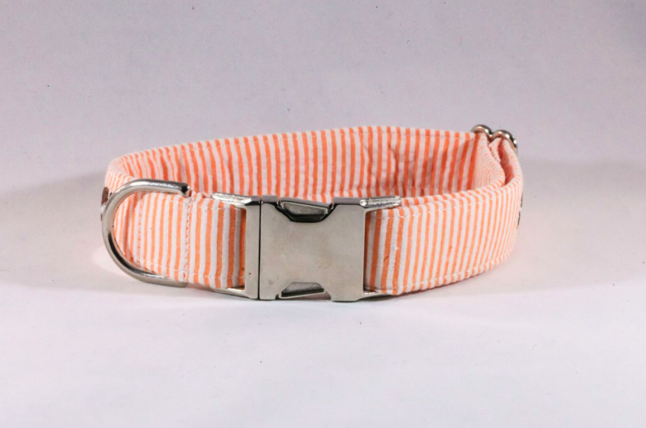 Preppy Football Orange Seersucker Girl Dog Flower Bow Tie Collar, Tennessee Vols