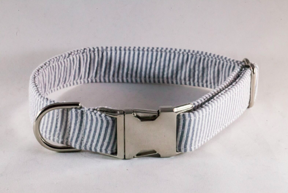 Preppy Grey Seersucker Dog Collar