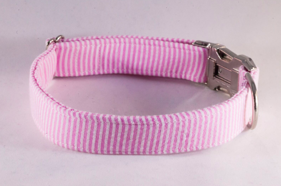 Preppy Pink Seersucker Dog Collar