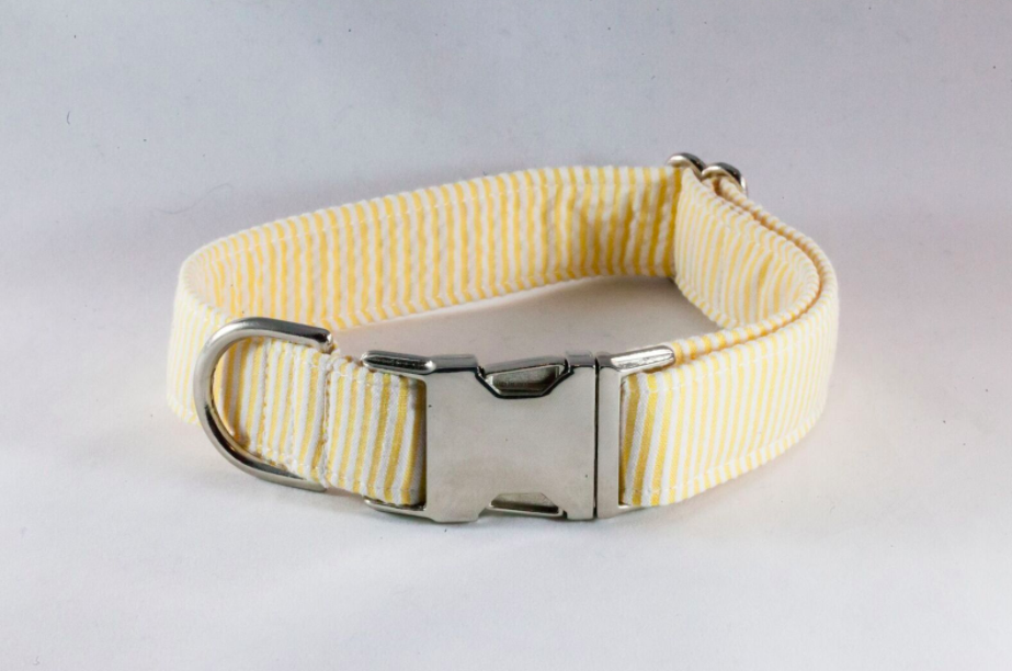 Preppy Yellow Seersucker Dog Collar