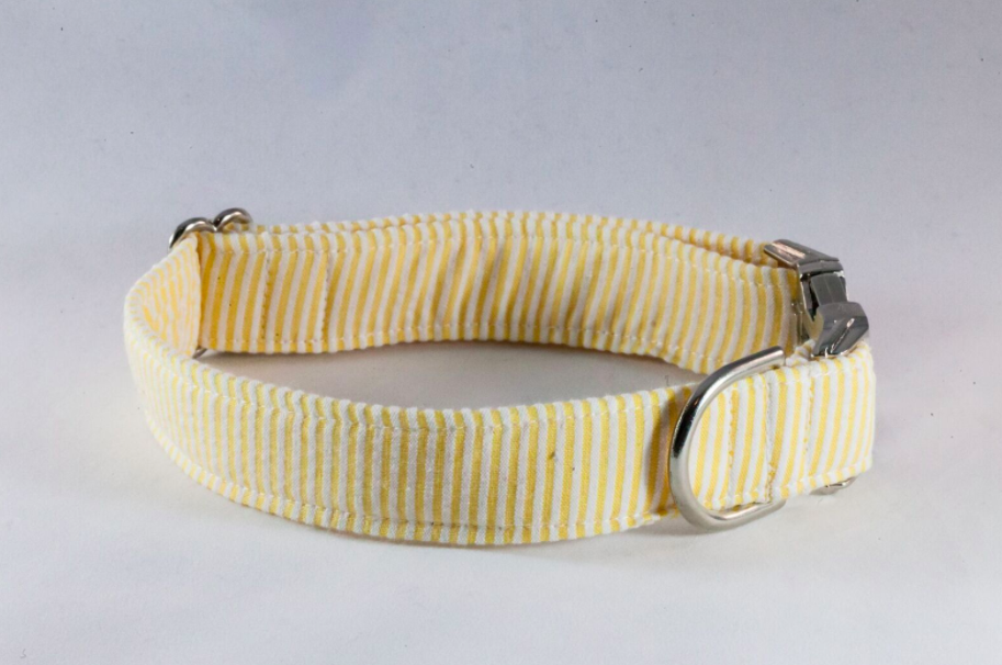 Preppy Yellow Seersucker Dog Collar