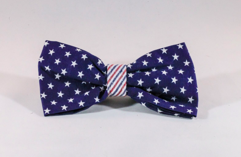 Preppy Red White And Blue Patriotic Pup Seersucker Dog Bow Tie