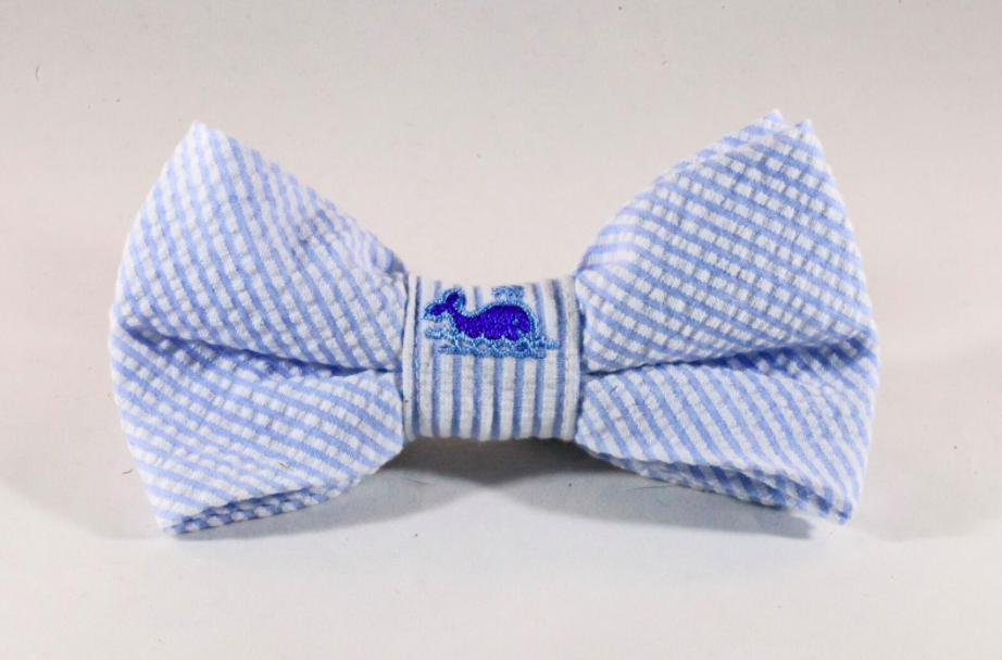 Preppy Blue Whale Seersucker Dog Bow Tie