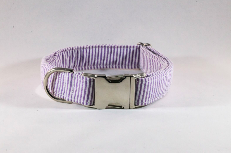 Preppy Purple Seersucker Girl Dog Flower Bow Tie Collar