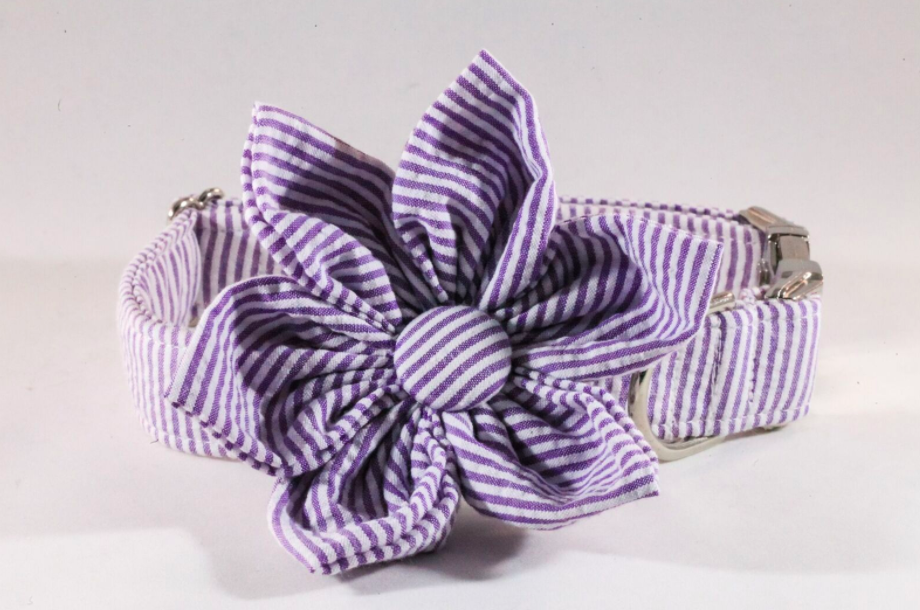 Preppy Purple Seersucker Girl Dog Flower Bow Tie Collar