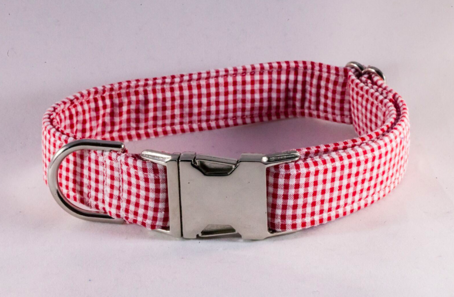 Preppy Classic Red Gingham Seersucker Dog Collar