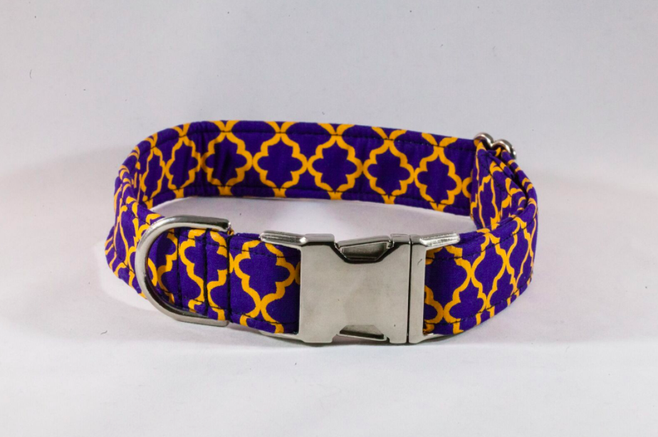 Preppy Purple And Gold LSU Quatrefoil Collar