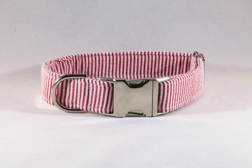 Preppy Red Seersucker Dog Collar