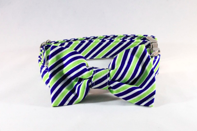 Navy Blue And Lime Dog Bow Tie Collar