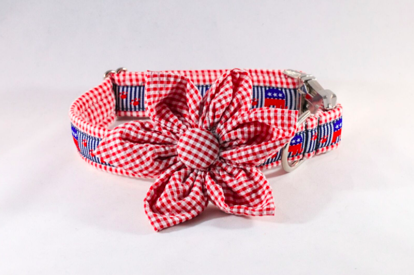 Repuplican Gingham Girl Dog Bow Tie Collar