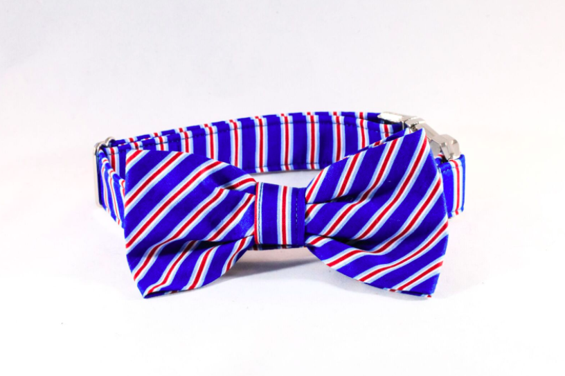 Preppy Red White And Blue Patriotic Stripes Dog Bow Tie Collar