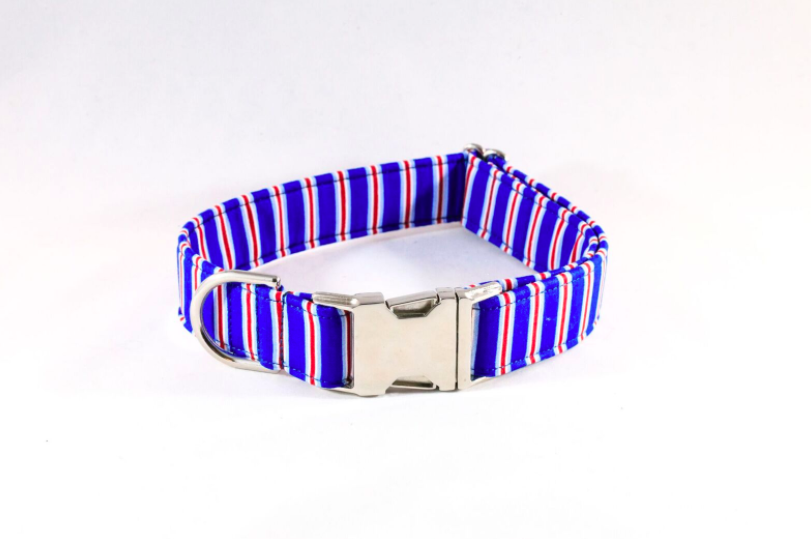 Preppy Red White And Blue Patriotic Stripes Girl Dog Flower Bow Tie Collar