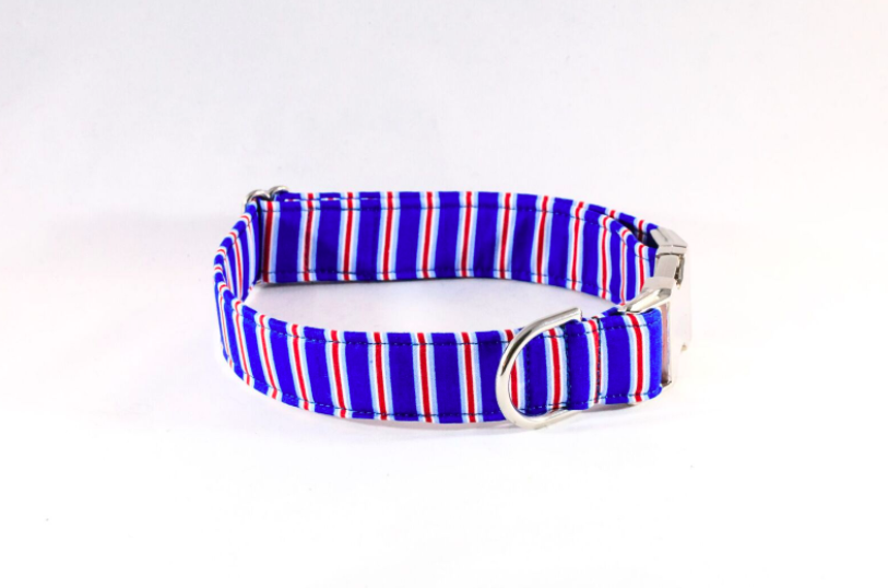 Preppy Red White And Blue Patriotic Stripes Dog Collar