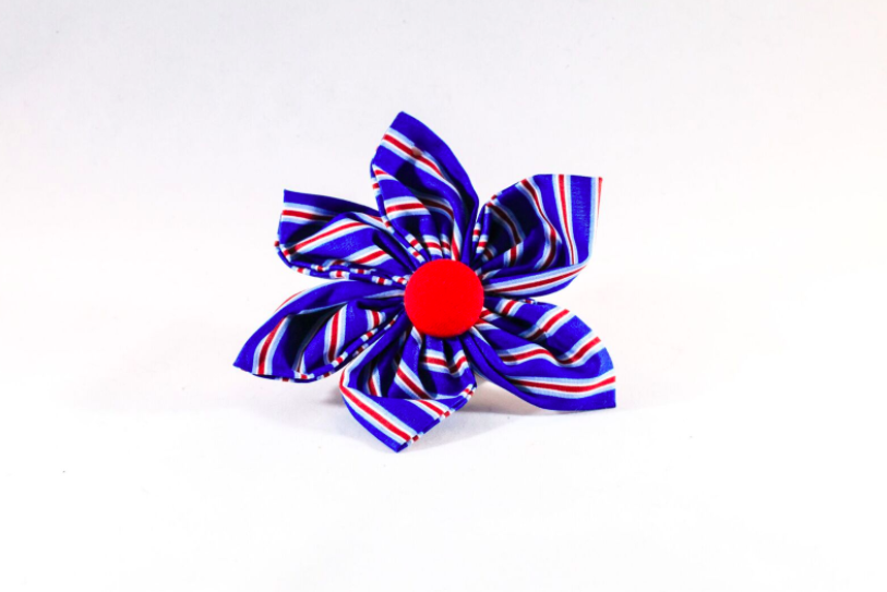 Preppy Red White And Blue Patriotic Stripes Girl Dog Flower Bow Tie