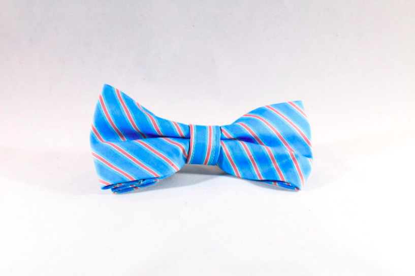 Preppy Aqua And Coral Seaside Stripes Dog Bow Tie