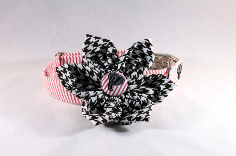 Crimson Tide Alabama Seersucker Houndstooth Bear Bryant Girl Dog Flower Bow Tie Collar