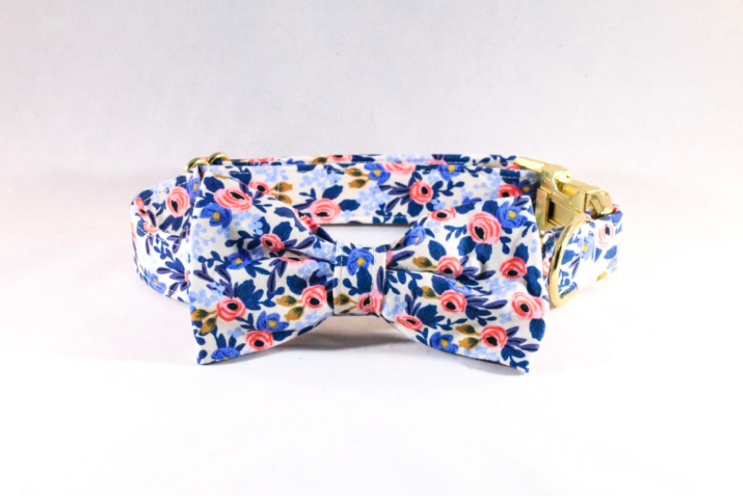 Periwinkle Les Fleurs Bow Tie Dog Collar