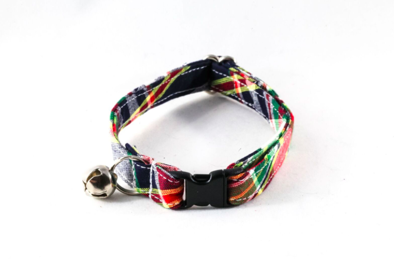 Preppy Navy Blue Madras Kitty Cat Collar