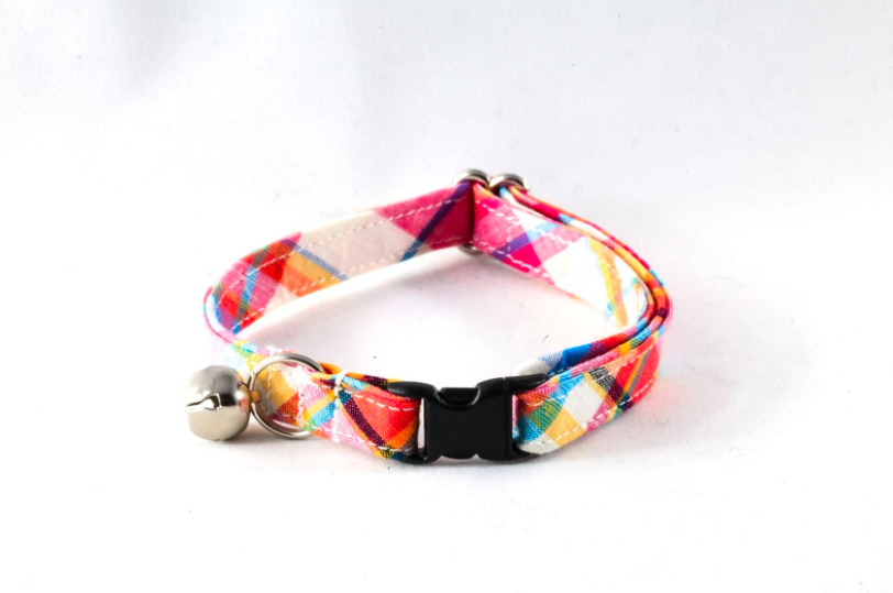 Preppy Pink And Orange Madras Kitty Cat Collar