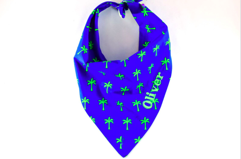 Blue And Green Palms Monogrammed Dog Bandana