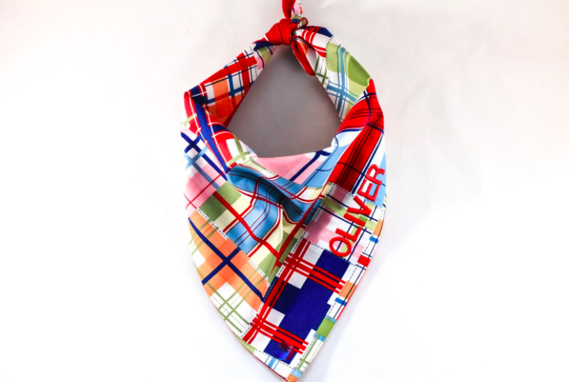 Summer Red Multi Color Madras Monogrammed Dog Bandana