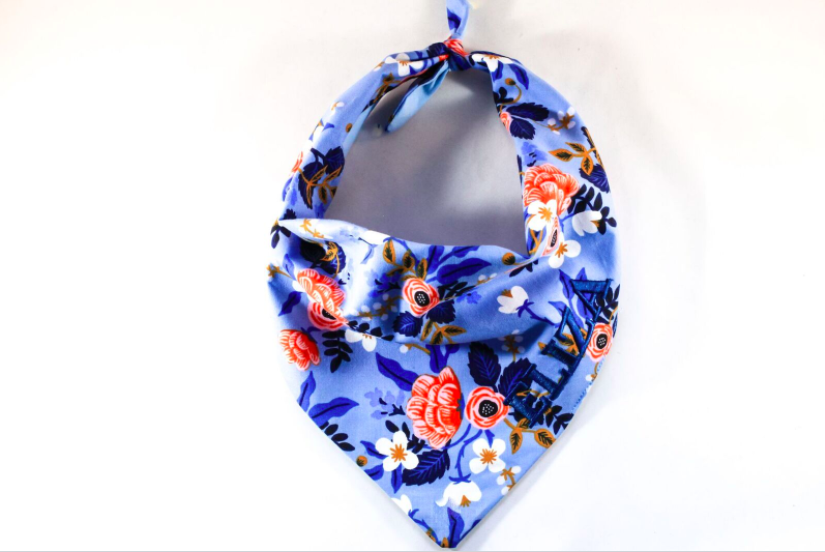 Periwinkle Les Fleurs Summer Monogrammed Dog Bandana