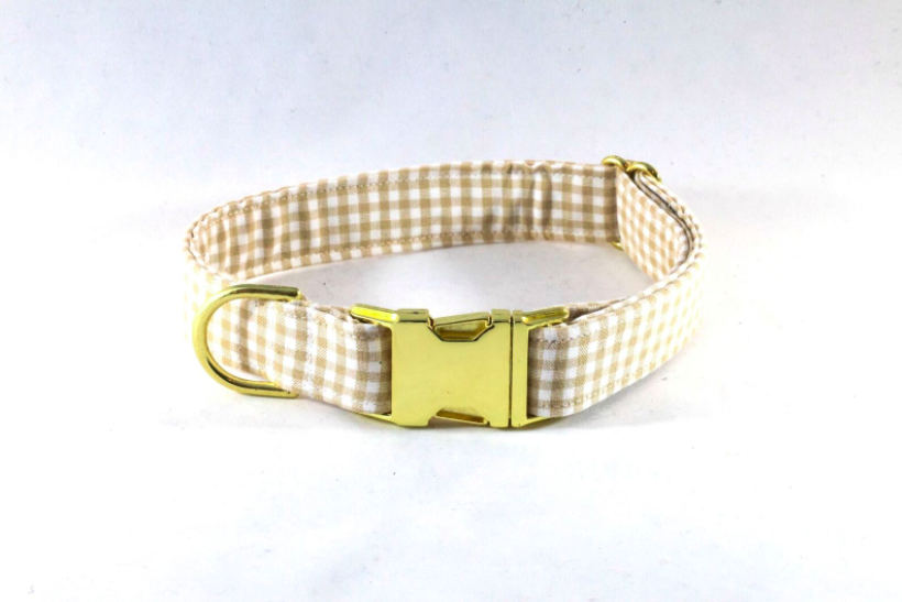 Preppy Khaki Gingham Dog Bow Tie Collar