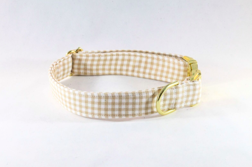 Preppy Khaki Gingham Dog Collar