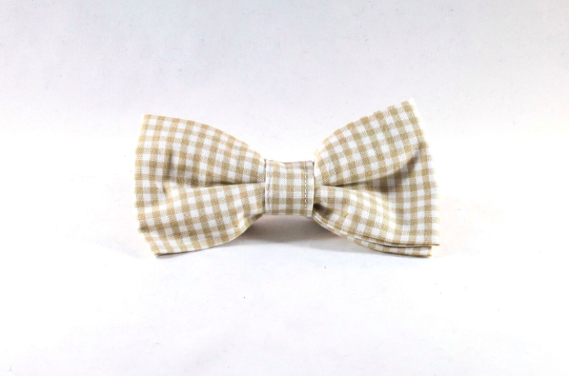 Preppy Khaki Gingham Dog Bow Tie