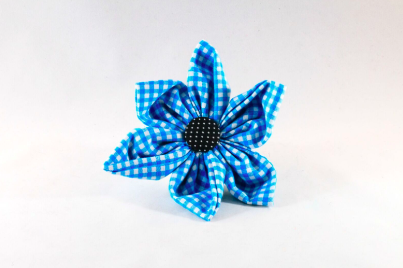 Carolina Panthers Blue And Black Gingham Girl Dog Flower Bow Tie