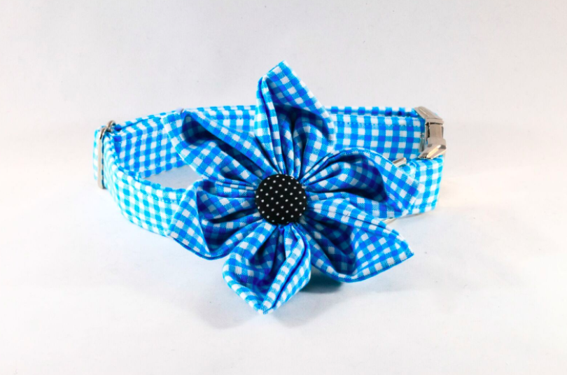 Carolina Panthers Blue And Black Girl Dog Flower Bow Tie Collar